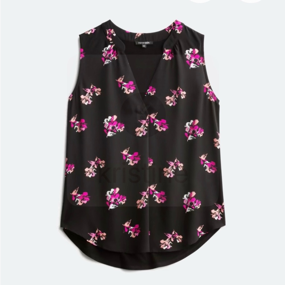 Papermoon Black Sleeveless V-Neck top with Pink Floral Print